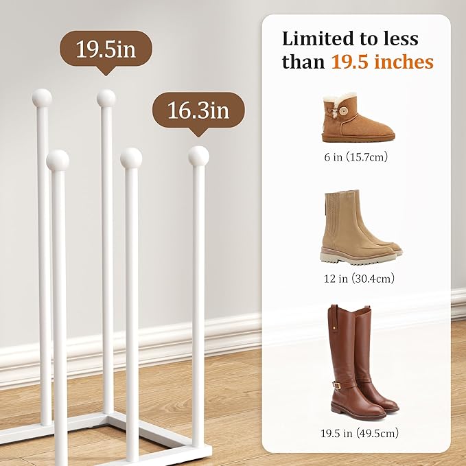 pickpiff Free Standing Shoe Racks - 19.5 Inch White Metal Boot Rack Organizer Tall Boots for Dorm Room, Closet, Entryway, Bedroom, Patio Outdoor, Hallway, White, Shoe Storage Fit for 8 Pairs