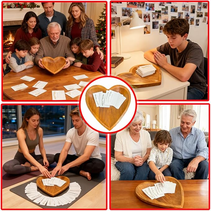 Handcrafted Wooden Heart Prayer Bowl with Blessing Cards - Christian Gift for Men, Women, Meditation, Birthday, Retirement, Easter Keepsake for Mom, Dad