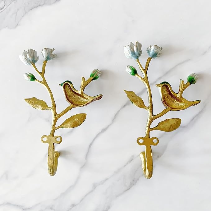Vintage Bird Shaped Decorative Wall Hooks Rack Hangers for Hanging Clothes Coats Towels Keys Hats, 2 Pack Antique Metal Mounted Wall Hook