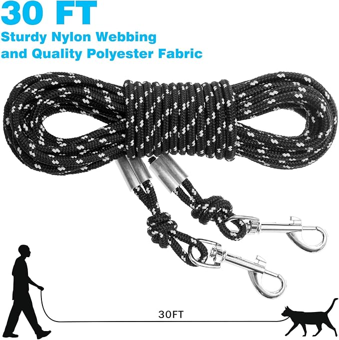 Reflective Cat Leash - 30 Feet Yard Long Leash, Escape Proof Durable Walking Leads, Safe Extender Pet Tie Out Leash Outdoor Training Playing Camping for Kittens/Puppies/Rabbits/Small Animals