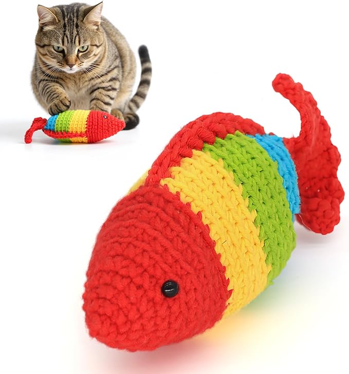 Cat Toys with Catnip & Bell Soft Natural Cat Nip Toys for Indoor Cats Hand Crocheted Interactive Kitten Fish Toys