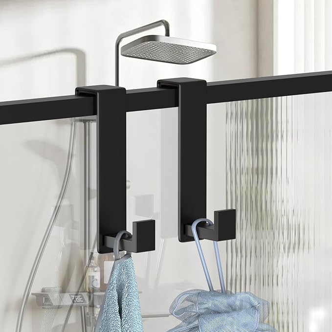 PMMASTO 2-Pack Over The Door Hooks - Rustproof Stainless Steel Door Hangers Fits for 1-3/4 Inch Thick Doors, Non-Marking and Tool-Free Easy Install (Black, L Shape)