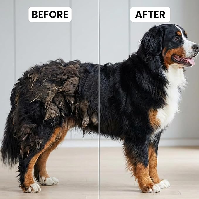 Poodle Dematting Fur Rake Comb Brush for Dogs and Cats - Long 2.5" Steel Safety Blades Metal Comb for Detangling Matted or Knotted Undercoat Hair