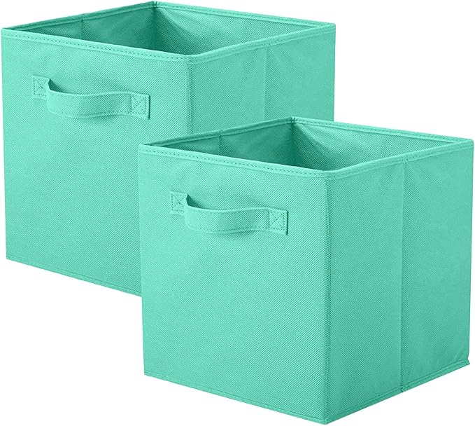 ShellKingdom Storage Bins, Foldable Fabric Storage Cubes and Cloth Storage Organizer Drawer for Closet and Toys Storage, 2 Pack (Mint Green)