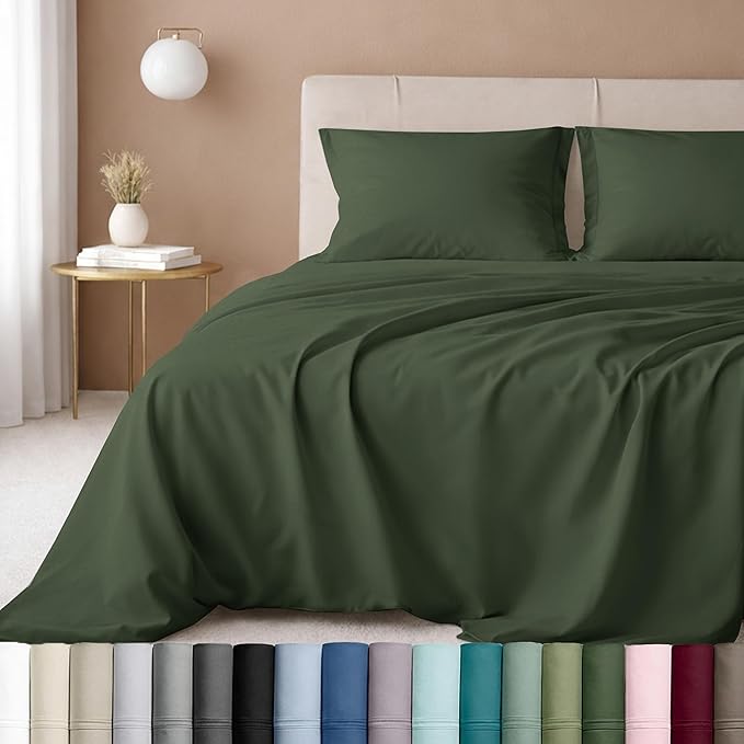 California Design Den King Deep Pocket Sheets Set - Luxury 600 Thread Count 100% Cotton Sheets King Size, Sateen, Hotel-Quality, Better Than Egyptian Cotton Sheets - Dark Olive Green
