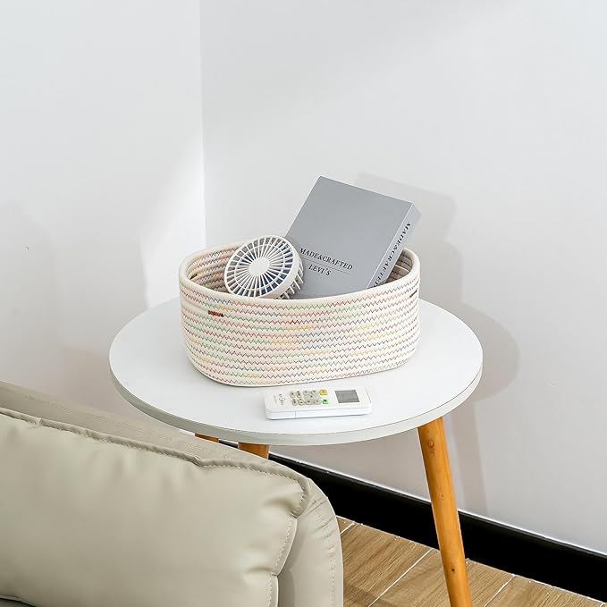 CubesLand Rectangle Woven Cotton Rope Organizer, Small Rainbow Basket for Kids, Baby & Pets' Toys, Shelves Storage