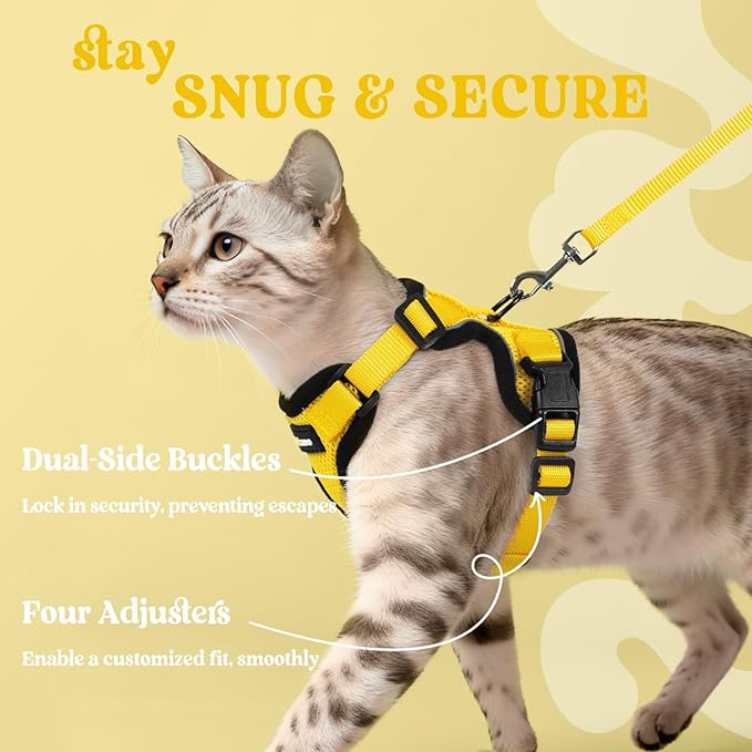 rabbitgoo Cat Harness and Leash for Walking, Escape Proof Soft Adjustable Vest Harnesses for Cats, Easy Control Breathable Reflective Strips Jacket, Yellow, M