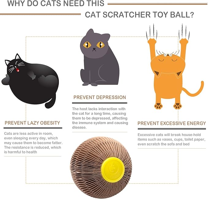 Catnip Ball Toy for Cats Catnip Refillable Scratcher Ball Kitty's Faithful Playmate Reduce Obesity and Loneliness CSB01BR