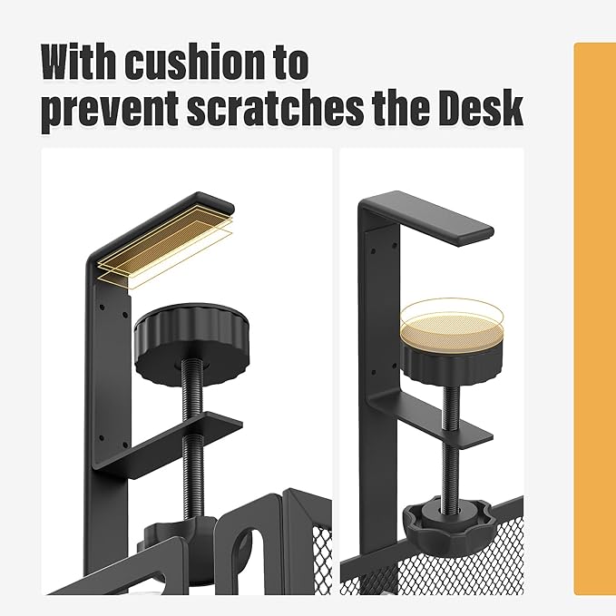 Under Desk Cable Management Tray No Drill, Metal Mesh Cable Tray with Clamp for Desk Wire Management, Cord Organizer Box for Office, Home