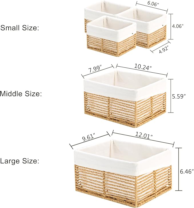 Vagusicc Wicker Storage Basket, Hand-Woven Paper Rope Wicker Baskets, Rectangular Small Wicke Baskets for Organizing, Cube Storage Bins for Closet/Clothes/Dresser, Natural, 5-Pack