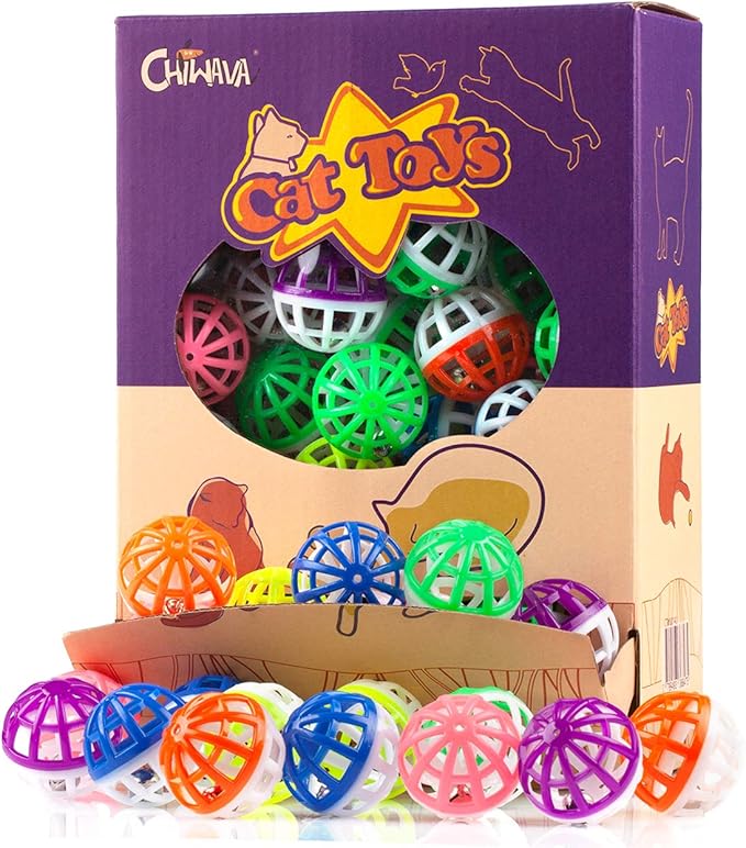 CHIWAVA 45PCS 1.6" Cat Toy Balls with Bells - Plastic Lattice Jingle Balls for Kittens, Interactive Chasing & Pounce Rattle Toys, Assorted Colors