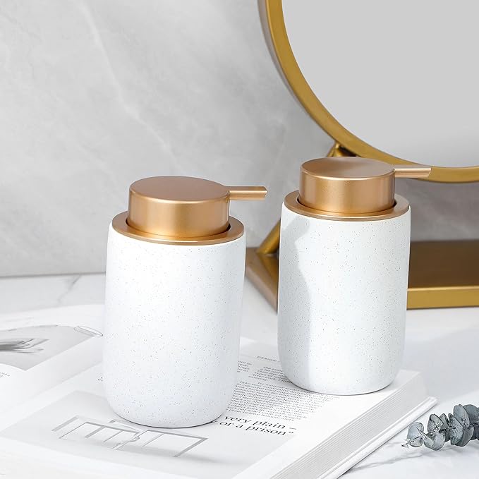 Hand Soap Dispenser for Bathroom Decro, Ceramic Liquid Pump Bottles Refillable Dish Dispenser for Kitchen Farmhouse Colleage Dorm, White