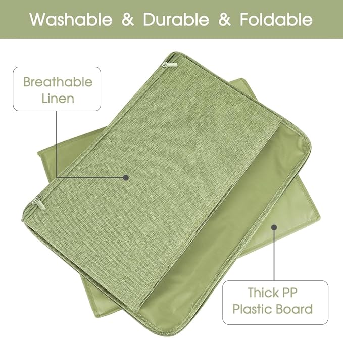 ANMINY 2PCS Storage Bins with Zipper Lids 36 Qt Lidded Fabric Storage Boxes Baskets Cubes with Handles Collapsible Washable Cotton Linen Closet Shelf Clothes Organizer Containers - Green, Large