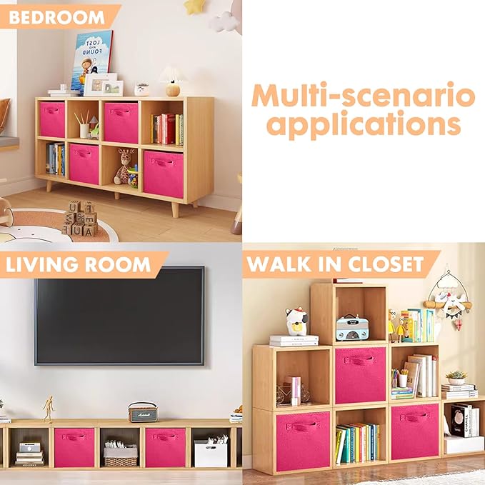 ShellKingdom Storage Bins, Foldable Fabric Storage Cubes And Cloth Storage Organizer Drawer For Closet And Toys Storage, 6 Pack (Fuchsia)