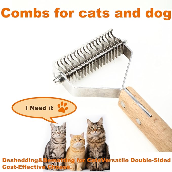 Dog Grooming Brush 2-in-1 - Undercoat Rake & Dematting Tool, Effective Shedding Control for Detangling All Dog Sizes