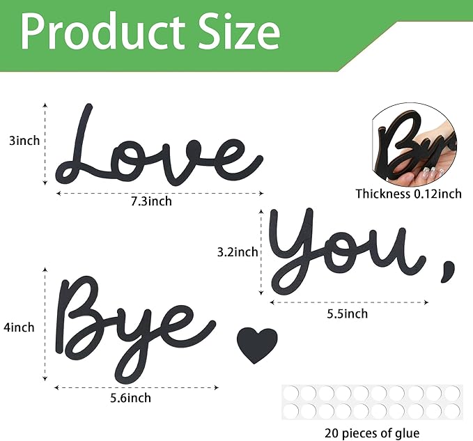 2 Pcs Love You Bye Wood Sign Above Door, Wooden Decor Sign for Home,Windows and Walls Art Decor (Black, Medium size)