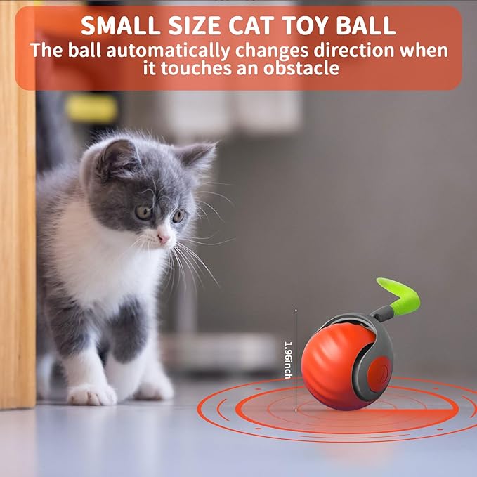 Interactive Cat Ball Toy with Feather, Smart Ball for Indoor Cats, Motion Activated Automatic Cat Toys, USB Rechargeable Toys, Orange