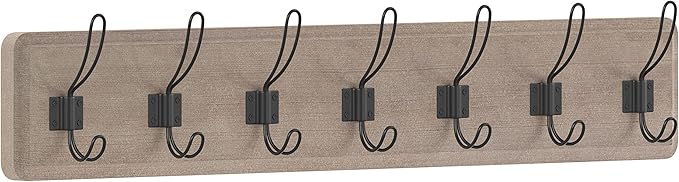 HBCY Creations Weathered Solid Wood Wall Mounted Coat Rack with Shelf, 7 Hooks, 34" Long - Kitchen, Mudroom, Entryway, Bathroom - Includes Mounting Hardware, Coat Hanger, Dog Leash Hooks, Towel Rack