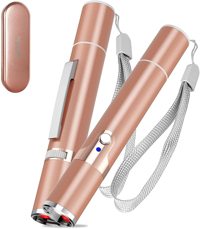 TBTeek Cat Toys, with Metal Case, 2 Pieces, Rechargeable, 7 Adjustable Patterns, Interactive Kitten Pet Dog Red Dot Chase Light Toy for Cats Fun Playing Exercise(Rose Gold)