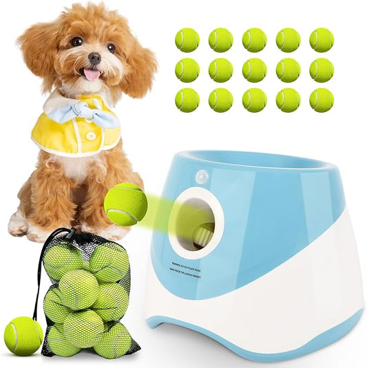 Automatic Ball Launcher for Dogs: 2" Mini Tennis Ball Thrower with 3 Distance Settings,Interactive Puppy Pet Ball Indoor Thrower Fetch Machine for Small to Medium Dogs,Blue