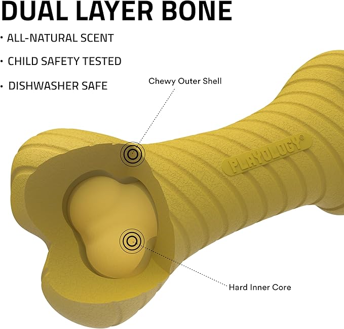 Playology Dog Toys | Dual Layer Bone Durable Chew Toy Bone for Dogs | Medium Apple Cider Scented Toy - Limited Edition Fall Scent | Easy to Clean and Made from Non Toxic Materials