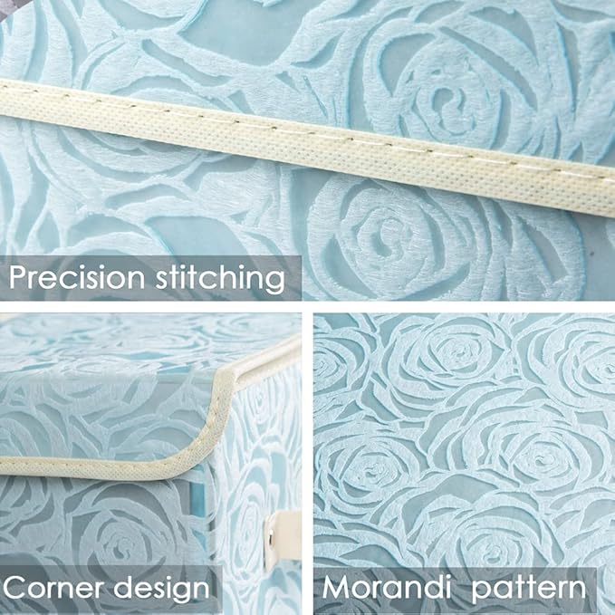 PRANDOM Collapsible Storage Boxes with Lids [5-Pack] Fabric Decorative Storage Bins Cubes Organizer Containers Baskets with Cover Handles Divider for Bedroom Closet Living Room Blue 9.8x7.9x6.7 Inch