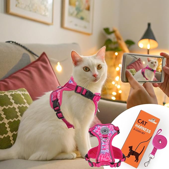 BEAUTYZOO Escape Proof Cat Harness and Leash for Walking, Soft Adjustable Cute Vest for Small to Large Cats, Reflective Breathable Easy-Control Outdoor Jacket, Kitten Harness and Leash Set, Rose, S