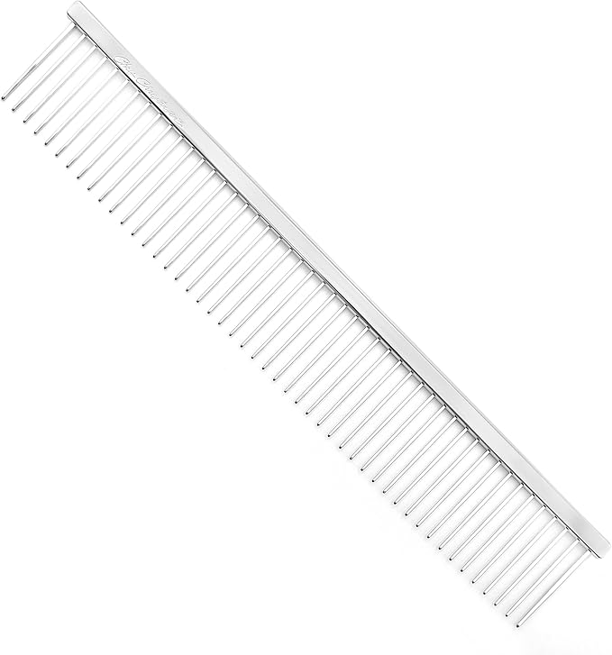 Chris Christensen 9in Coarse Poodle Butter Comb, Groom Like a Professional, Rounded Corners Prevent Friction and Breakage, Solid Brass Spin with Steel Teeth, Chrome Finish