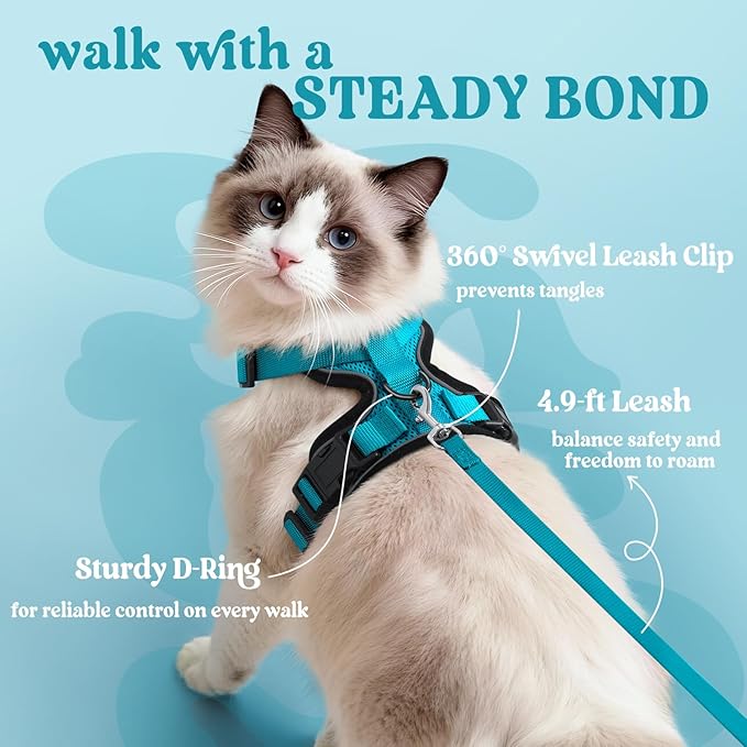 rabbitgoo Cat Harness and Leash for Walking, Escape Proof Soft Adjustable Vest Harnesses for Cats, Easy Control Breathable Reflective Strips Jacket, Teal, XXS