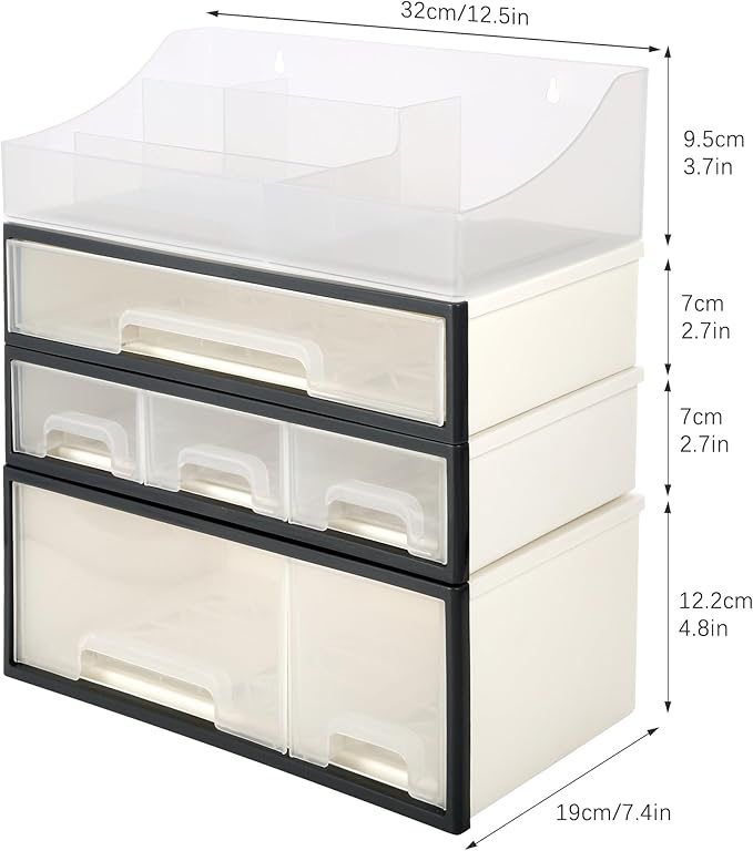 Makeup Organizer, Cosmetic & Medicine Storage Box, 4-Piece 6-Drawer & 5-Slot Transparent Desktop Stationery & Kitchen Spices Organizer