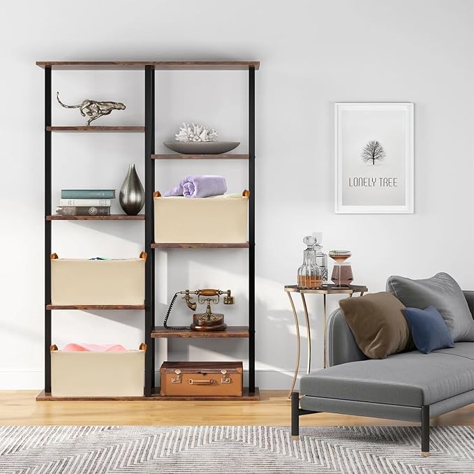 SNWDN 6 Pack Closet Cloth Storage Bins for Shelves, Medium Storage Baskets for Shelves, Fabric Bins for Closet organization with Handles（ Beige 15''L x 10''W x 8''H）