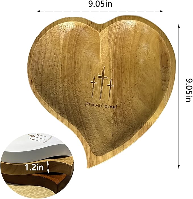 Heart Prayer Bowl Wooden with 24 Prayer Cards, Christian Congregation Religious Prayer Gifts (Retro colors)