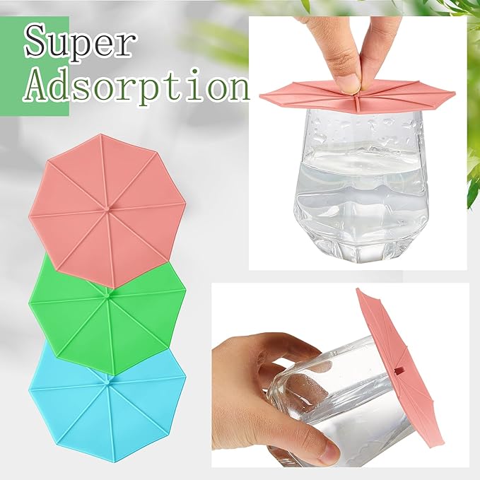 Patelai 6 Pcs Silicone Cup Covers 4.13 Inch Umbrella Silicone Cup Lids Flexible Coffee Mug Covers Reusable Mug Lid for Coffee Tea(Bright Color)