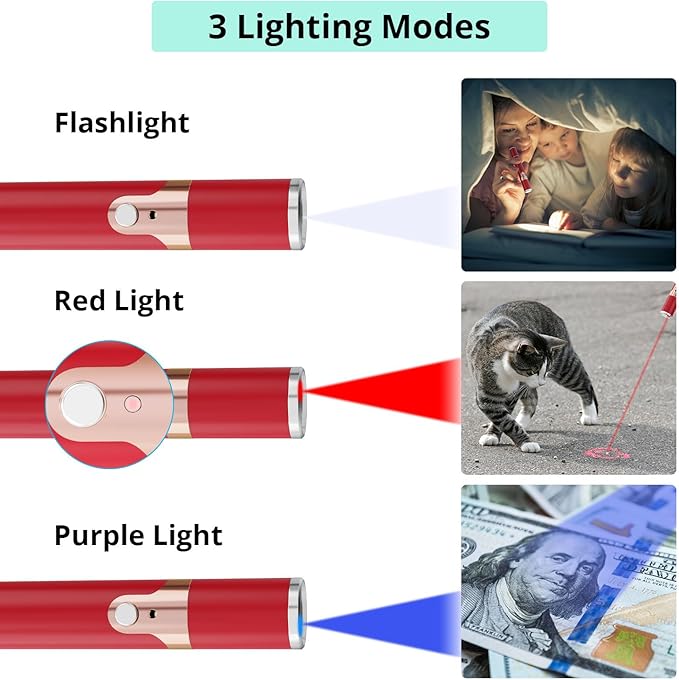 TBTeek Cat Toys, with Metal Case, 2 Pieces, Rechargeable, 7 Adjustable Patterns, Interactive Kitten Pet Dog Chase Toy for Cats Fun Playing Exercise（Red）