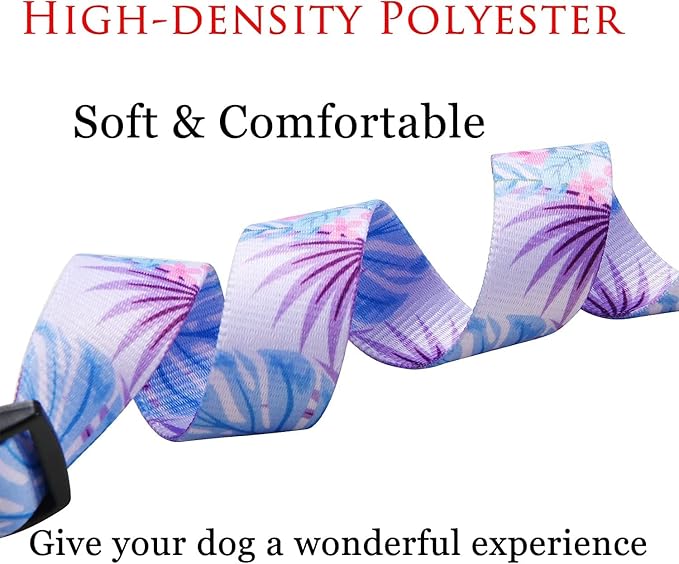 Dog Collar and Leash Set with Bohemia Floral Tribal Geometric Patterns - Soft Ethnic Style Collar Adjustable for Small Medium Large Dogs(Purple Flower Flower Set,S)