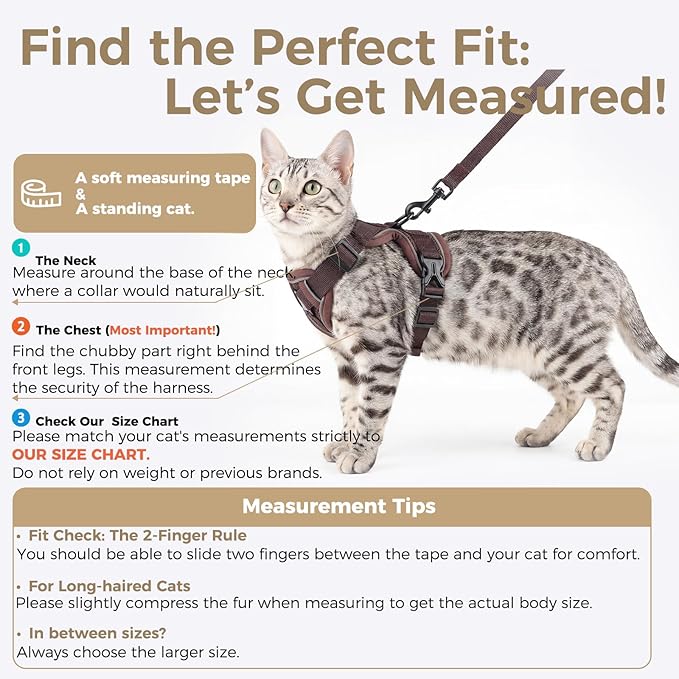 Cat Harness and Leash Set Escape Proof Tactical Large Kitten Harness Emotional Support Cat Vest, Brown, XXL