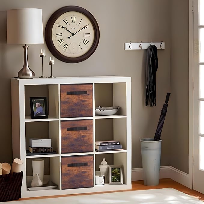 ShellKingdom Storage Bins, Foldable Fabric Storage Cubes And Cloth Storage Organizer Drawer For Closet And Toys Storage, 6 Pack (Retro Wood Pattern)