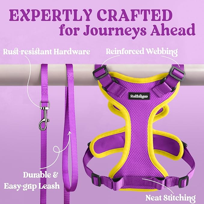 rabbitgoo Cat Harness and Leash for Walking, Escape Proof Soft Adjustable Vest Harnesses for Cats, Easy Control Breathable Reflective Strips Jacket, Purple&Yellow,XXS