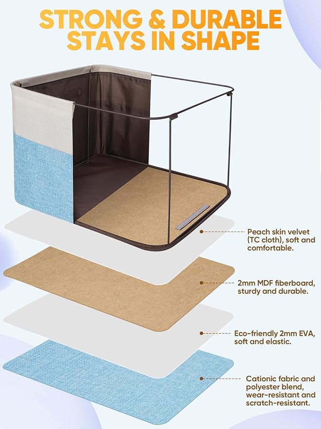 BALEINE 4 Pack Fabric Storage Bins for Shelves, Linen Storage Baskets for Organizing, Decorative Closet Bins for Clothes, Home (Skyblue, 17''x13''x10.5'')