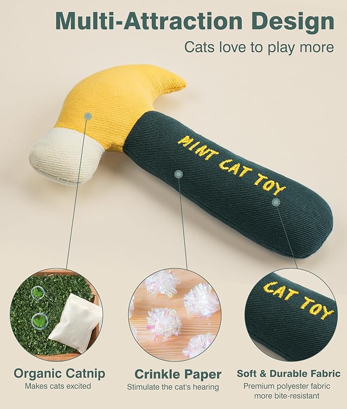 Joytale 4Pcs Tool-Shaped Catnip Toys, Organic Catnip & Crinkle Sound, Soft and Durable, Interactive Chew & Kicker Cat Toys, Exercise and Teething Relief for Indoor Cats & Kittens