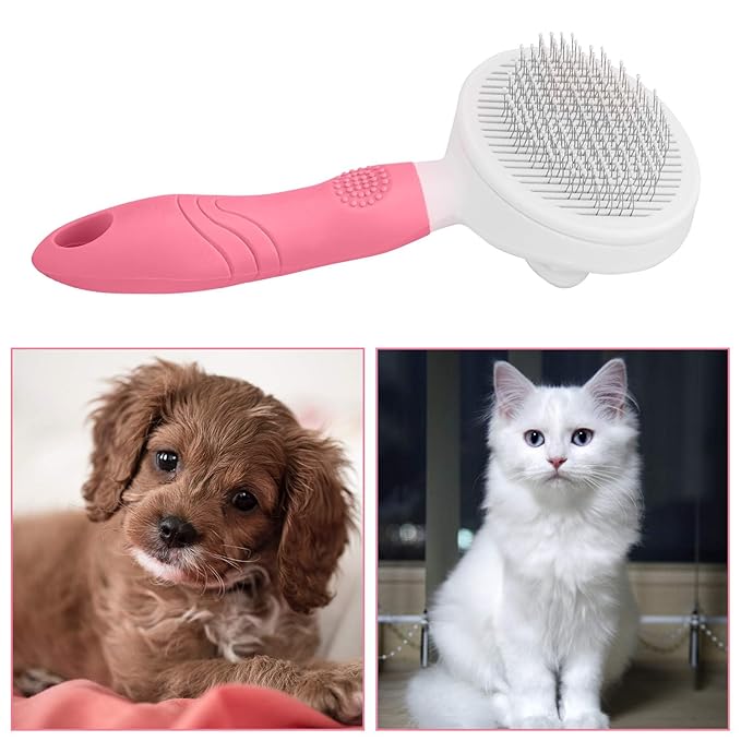 Cat Grooming Brush, Pets Skin Friendly Self Cleaning Slicker Brushes for Shedding Massage Dogs Cats Hair Gentle Remove Loose Undercoat with Long or Short Hairs for All Fur Type- UPGRADED (Pink)