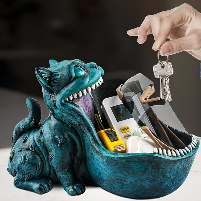 Cat Candy Bowl Cheshire Cat Statue Large Candy Dish for Office Desk Key Bowl for Entryway Table Indoor Planter Decorative Bowls for Home Big Mouth Cat Gifts