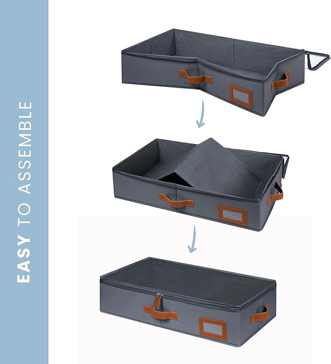 OrganiHaus Under Bed Storage Containers, Bedroom Storage and Organization Bins, Clothes Organizer for Closet with Clear Cover and Reinforced Handles - Set of 2 23.5x12.5x5 inches Gray