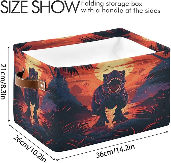 Large Storage Basket Dinosaur Storage Bin Cube Canvas Fabric Organizer Handles Collapsible for Clothes Toys Bedroom Decorative