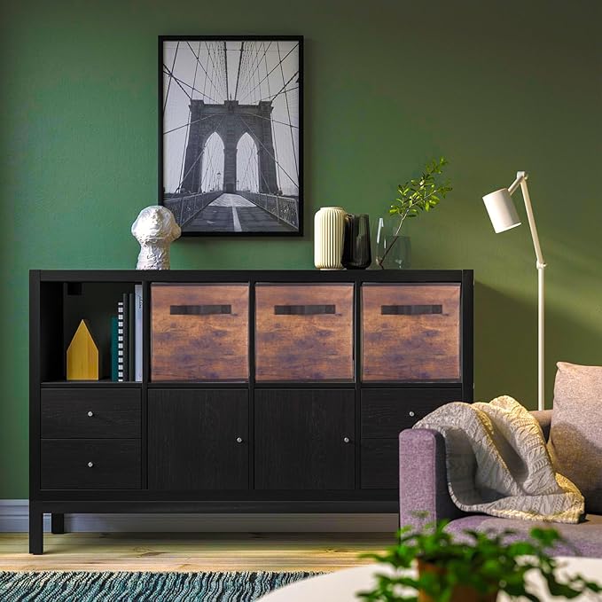 ShellKingdom Storage Bins, Foldable Fabric Storage Cubes And Cloth Storage Organizer Drawer For Closet And Toys Storage, 6 Pack (Retro Wood Pattern)