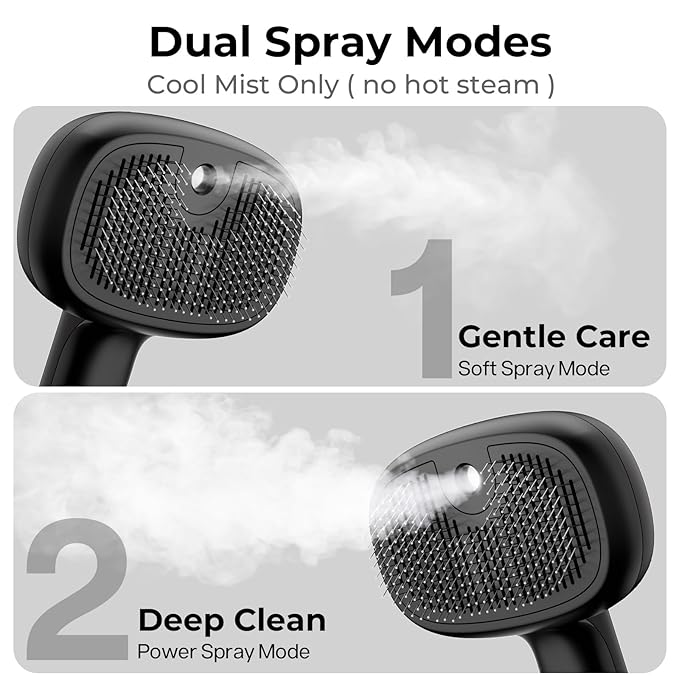 Pecute Cat Steam Brush, Self-Cleaning Steam Cat Brush with 2 Water Spray Modes, Large Capacity Tank, Steaming Renu Dog Brush for Shedding Massaging Grooming, Cool Mist Only
