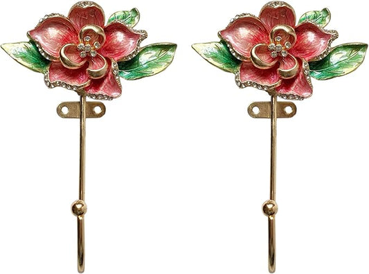 Vintage Flower Shaped Decorative Wall Hooks Rack Hangers for Hanging Clothes Coats Towels Keys Hats, 2 Pack Antique Metal Mounted Wall Hook