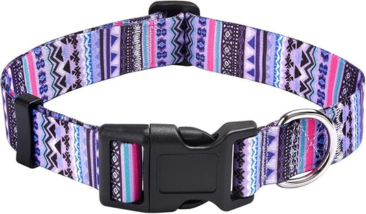 Dog Collar with Bohemia Floral Tribal Geometric Patterns - Soft Ethnic Style Collar Adjustable for Small Medium Large Dogs(Purple Bohemia,XS)