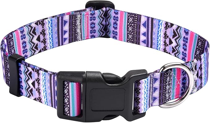 Dog Collar with Bohemia Floral Tribal Geometric Patterns - Soft Ethnic Style Collar Adjustable for Small Medium Large Dogs(Purple Bohemia,L)