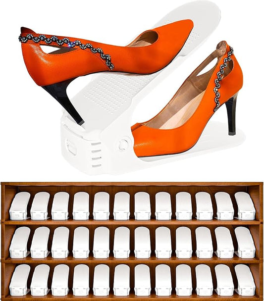 Shoe Slots Organizer, 36PCS Adjustable Double Layer Stack Shoe Rack, 50% Space-Saving Storage Rack Holder, White